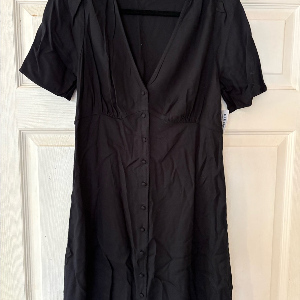 Old Navy Black Midi Dress V-Neck Short Sleeve